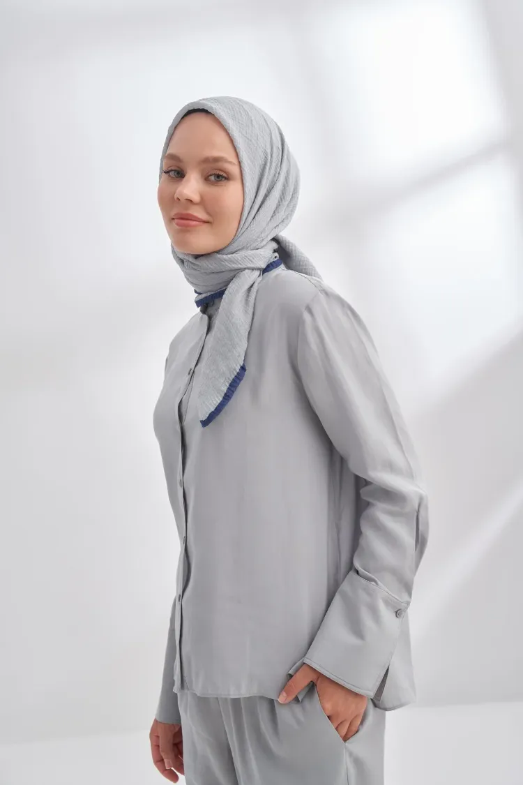ARMANDA - 3353 Müslin Biyeli Eşarp - Açık Gri