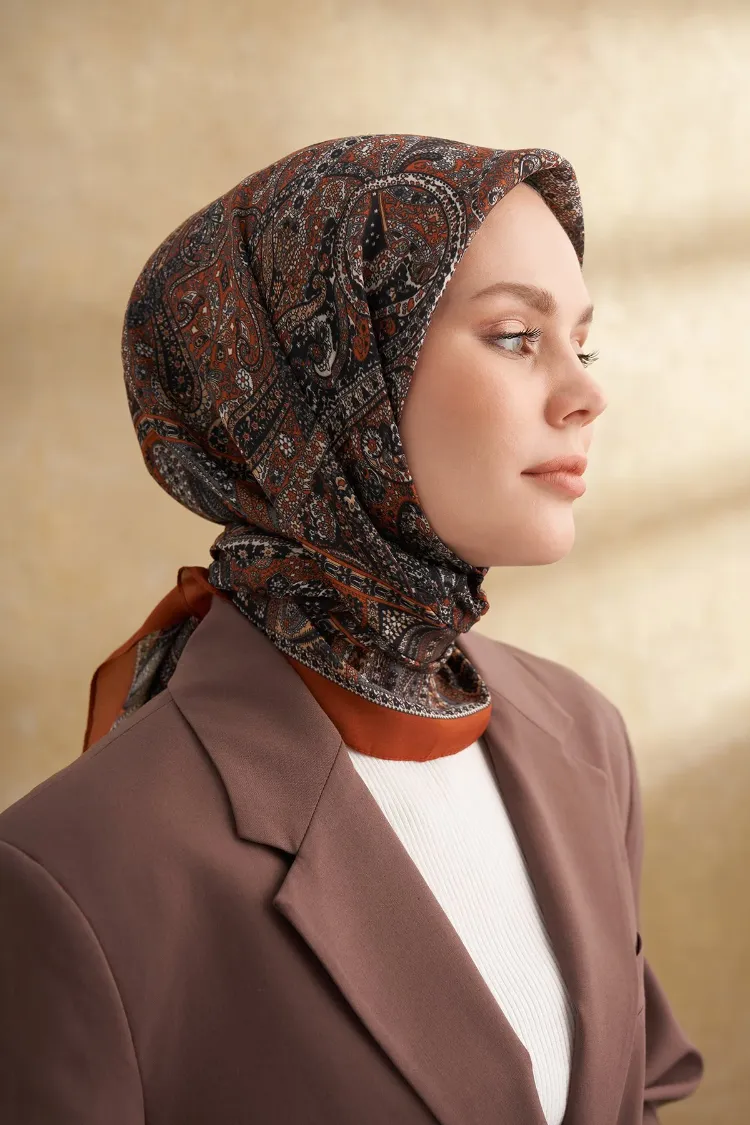 ARMANDA - 3155 Vintage Desen Eşarp - Taba