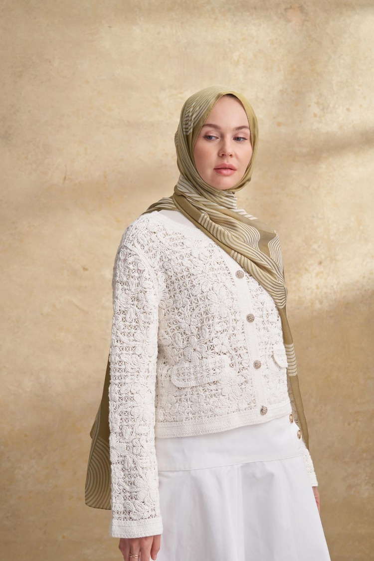 Armanda - 3305 Fiori Jakar Line Desen - Yağ Yeşili