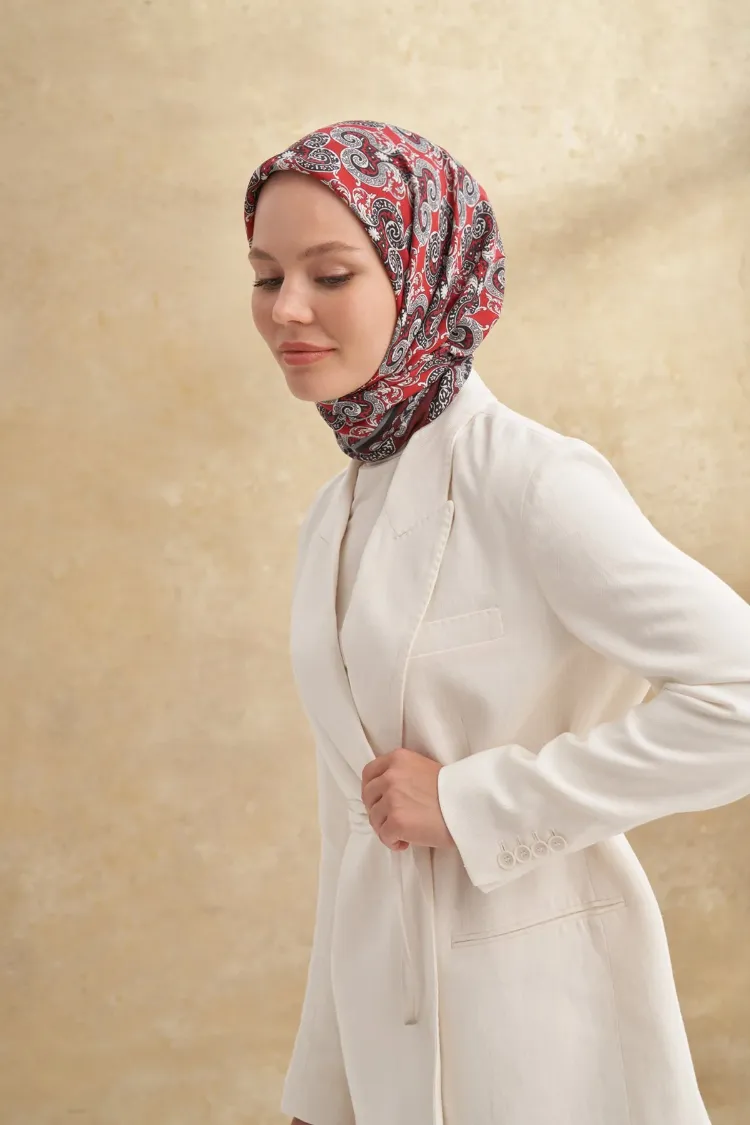 ARMANDA - 3151 Gaina Desen Eşarp - Bordo