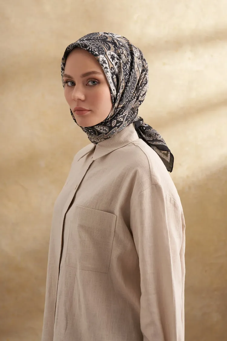 ARMANDA - 3153 Bahia Desen Eşarp - Siyah Bej