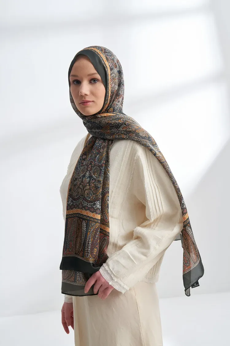 ARMANDA -6036 Etnik Desen Şal - Kaşmir Haki