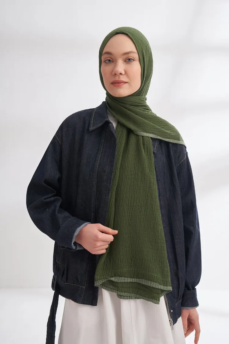 ARMANDA - 3352  Müslin Biyeli Şal - Çam Yeşili