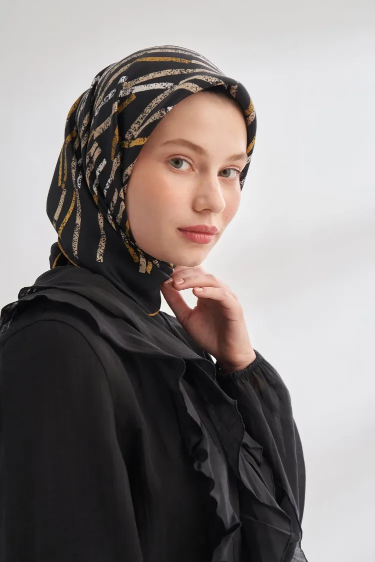 ARMANDA - 4353 Rora Desen Twill İpek Eşarp - Siyah