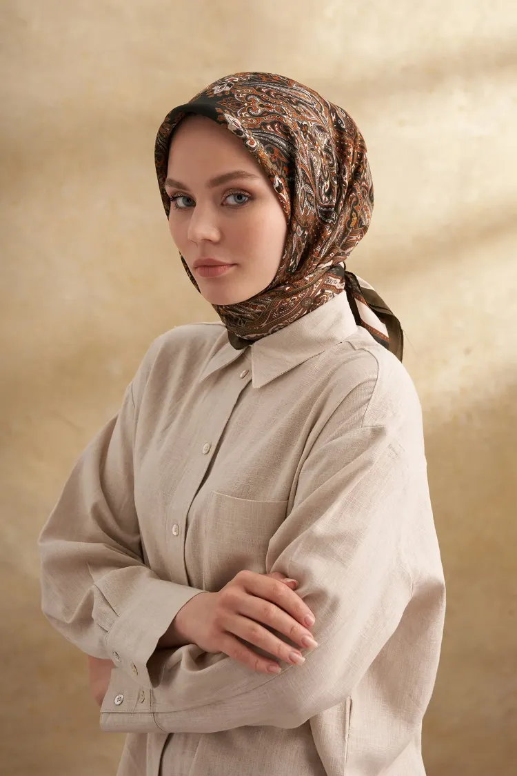 ARMANDA - 3152 Jardın Desen Eşarp - Haki