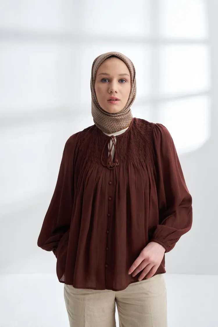 ARMANDA - 4303 NOIRE DESEN TWILL İPEK EŞARP - Karamel
