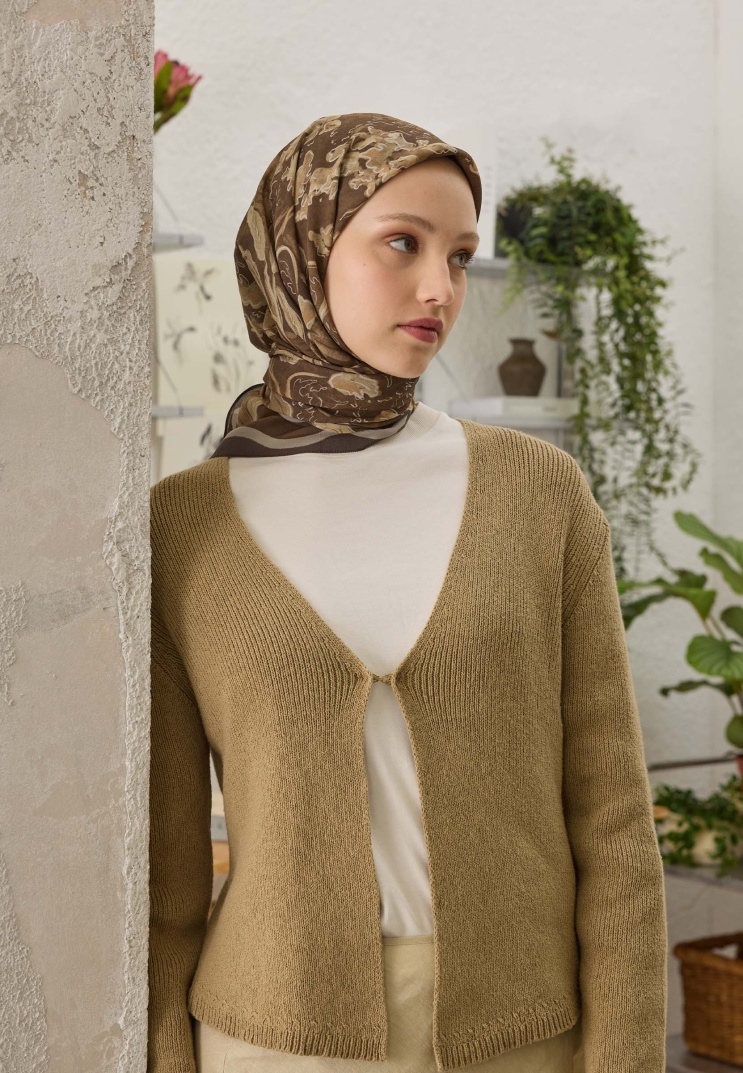 FRESH SCARFS - Elora Desen Pamuk İpek Eşarp - Camel