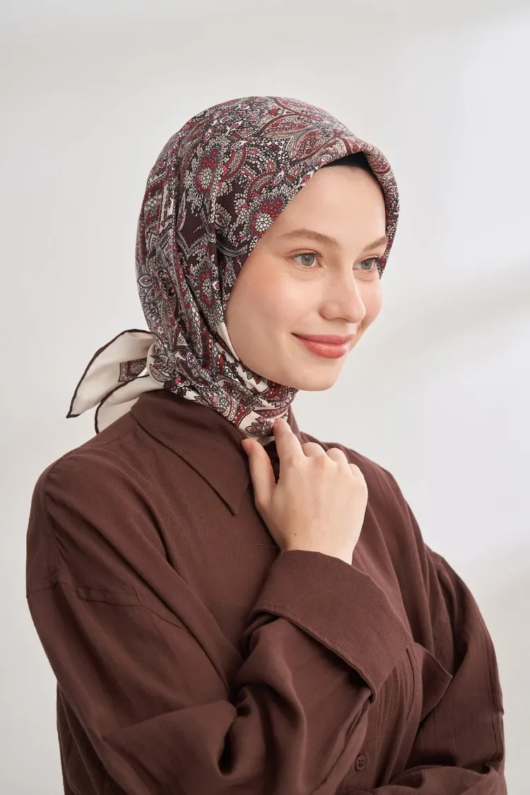 ARMANDA - 4352  Anesha Desen Twıll İpek Eşarp - Bordo