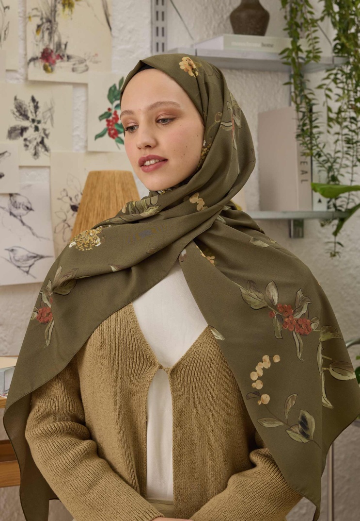 Fresh Scarfs - Hazel Desen Şal - Askeri Haki