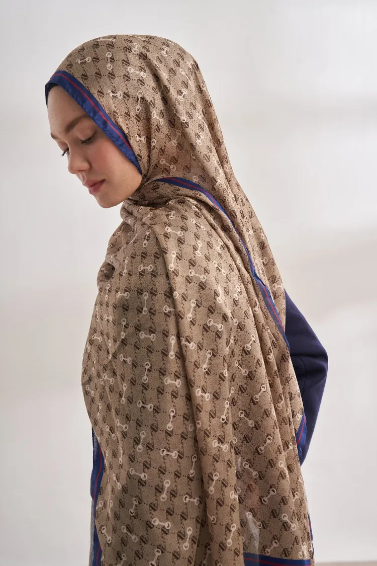 ARMANDA - 3361 Monogram Desen Şal - Bej - Saks