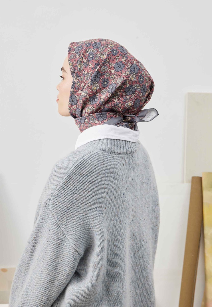 FRESH SCARFS - Blooming Garden Desen Pamuk İpek Eşarp - Gül Kurusu