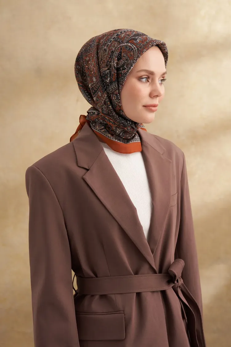 ARMANDA - 3155 Vintage Desen Eşarp - Taba