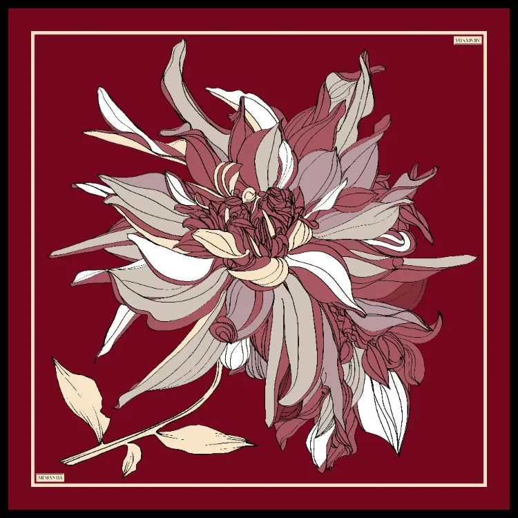ARMANDA - 4356 Ivory Desen Twill İpek Eşarp - Bordo