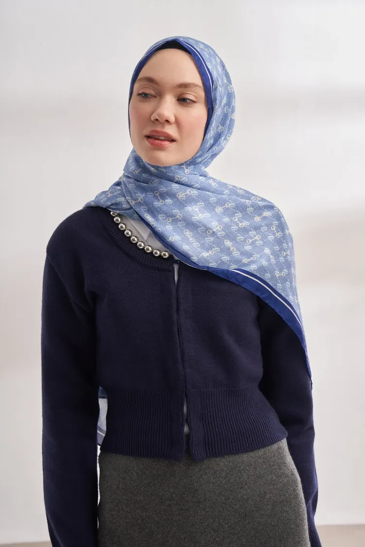 ARMANDA - 3361 Monogram Desen Şal - Bebe Mavisi