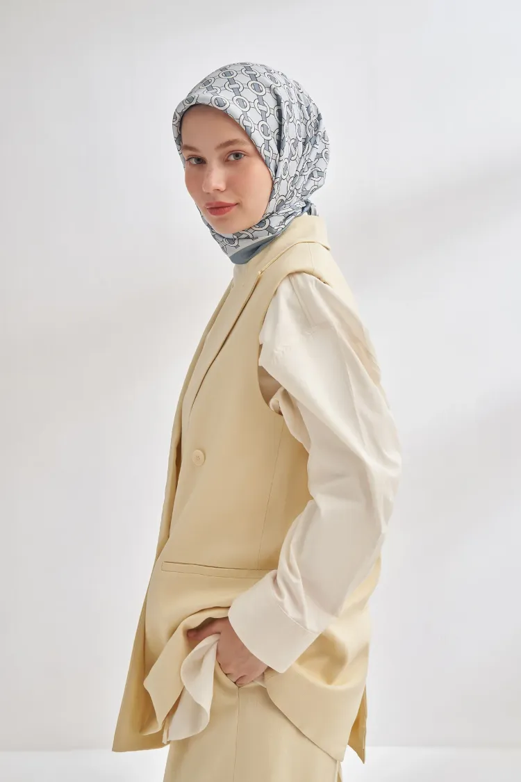 ARMANDA - 4350 Soil Desen Twill İpek Eşarp - Gri