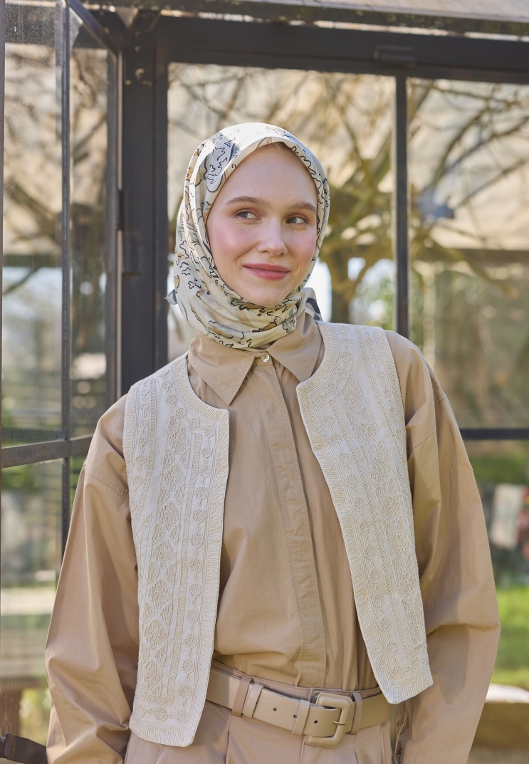 Fresh Scarfs - Elora Desen Pamuk İpek Eşarp - Adaçayı