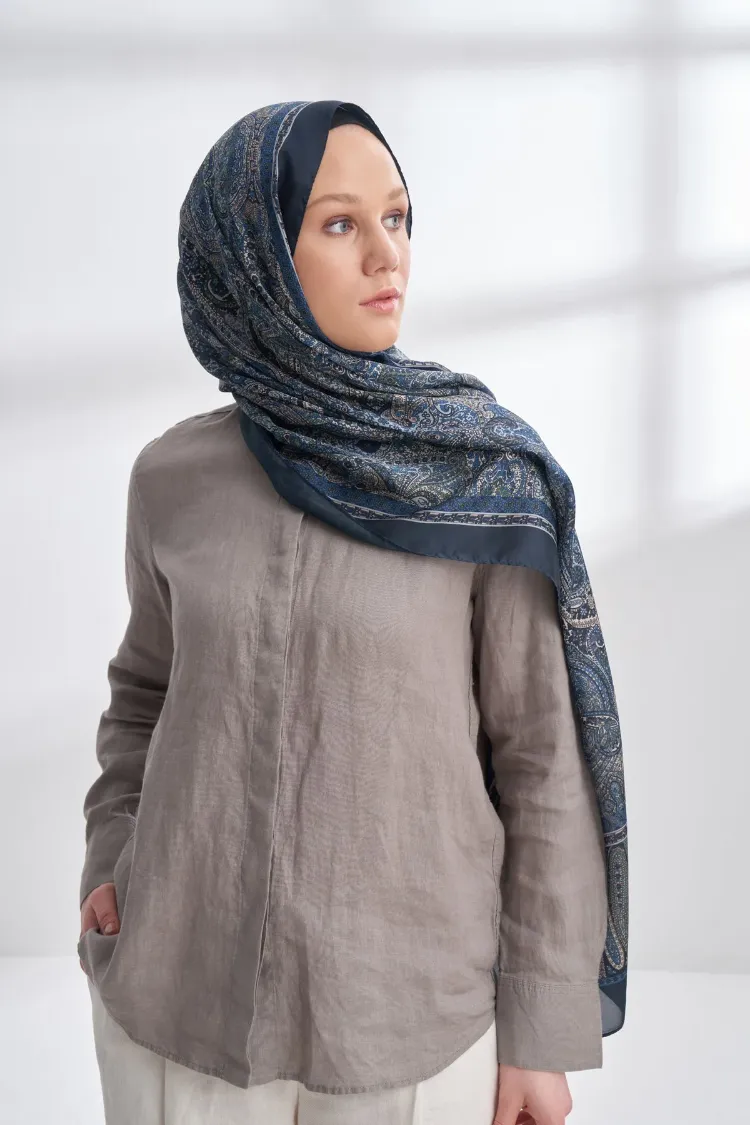 ARMANDA -6036 Etnik Desen Şal - Royal Blue