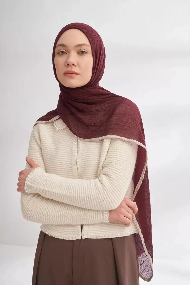 ARMANDA -  3352  Müslin Biyeli Şal - BURGUNDY