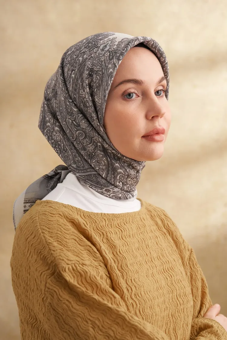 ARMANDA - 3152 Jardın Desen Eşarp - Gümüş