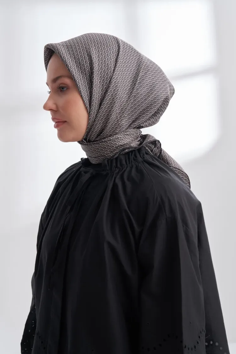 ARMANDA - 4303 NOIRE DESEN TWILL İPEK EŞARP - Siyah