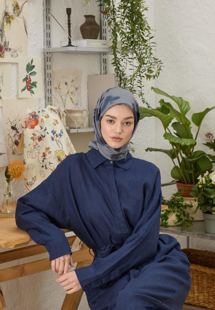 FRESH SCARFS - İsla Desen Pamuk İpek Eşarp - Mavi