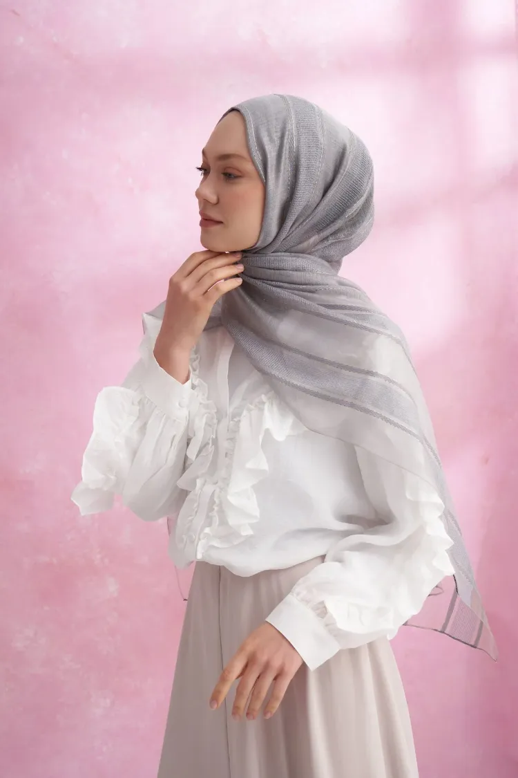ARMANDA - 3324 İpekli Ruby Şal - Gümüş