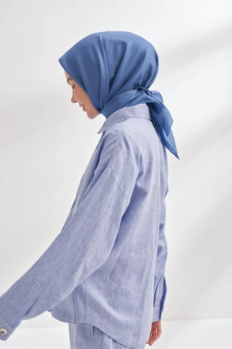 ARMANDA - 4400 Premium Twill İpek Eşarp - Koyu Kot Mavisi