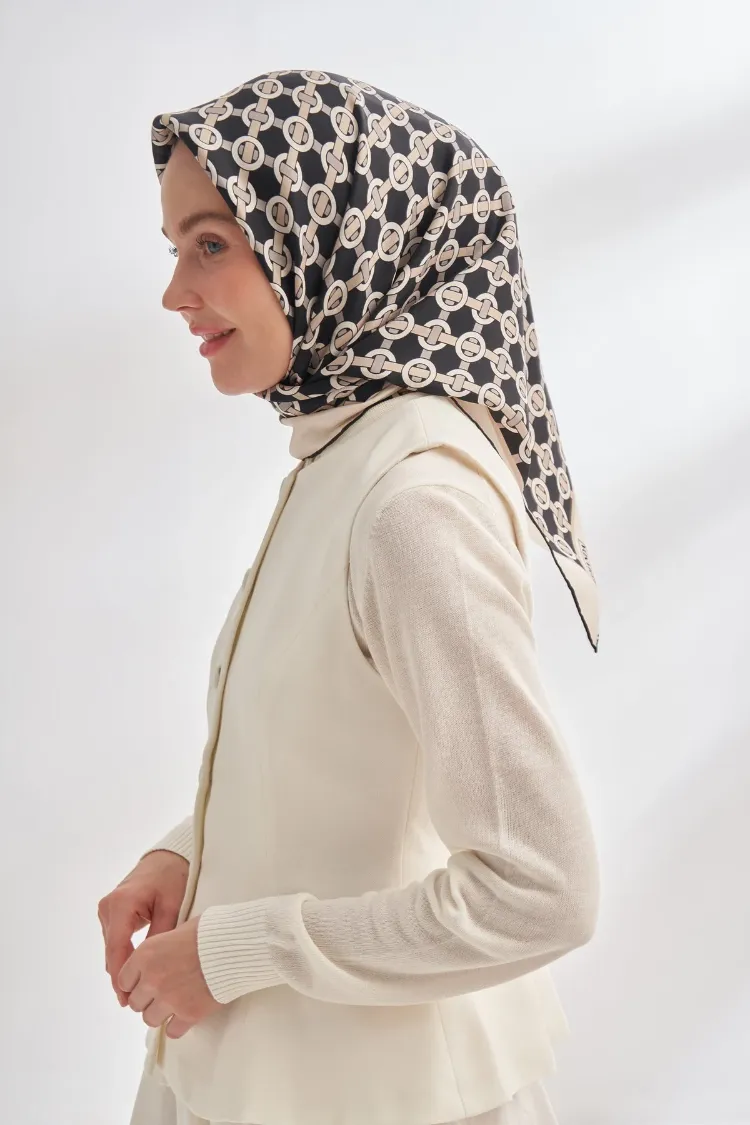 ARMANDA - 4350 Soil Desen Twill İpek Eşarp -