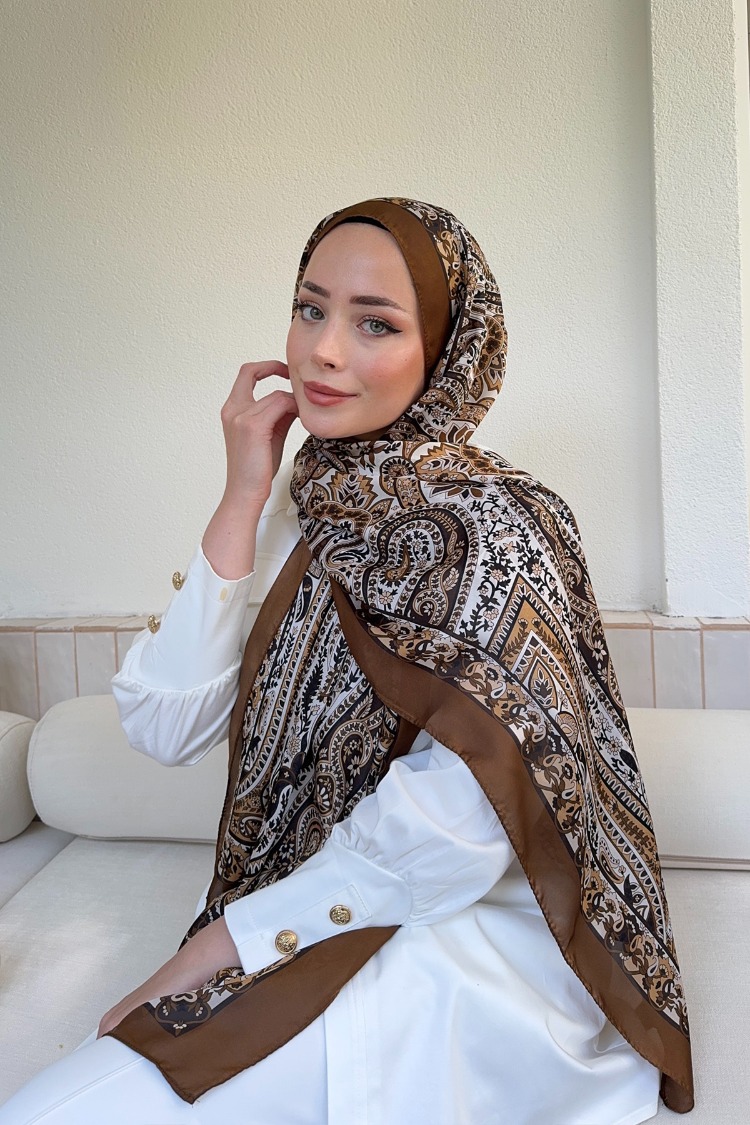 ARMANDA - 6035 Pashmina Desen Şal - Kahve