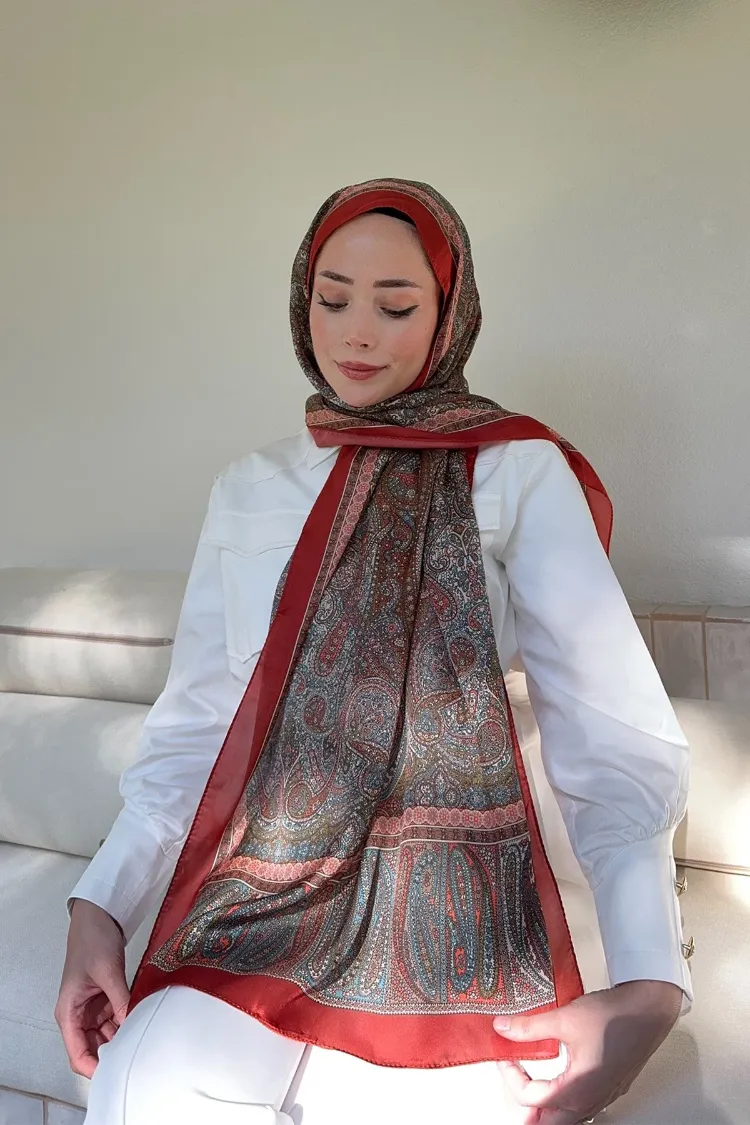 ARMANDA - 6036 Etnik Desen Şal - Kiremit