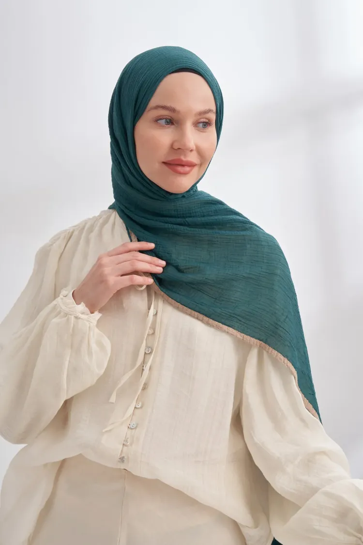 ARMANDA - 3352 Müslin Biyeli Şal - Zümrüt