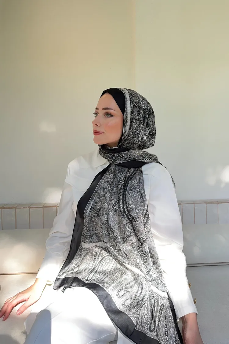 ARMANDA -6036 Etnik Desen Şal - Siyah Gri