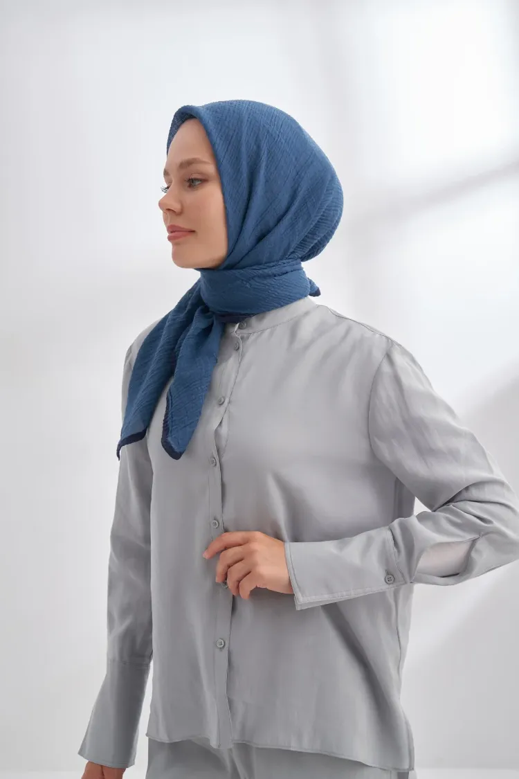ARMANDA - 3353 Müslin Biyeli Eşarp - İndigo