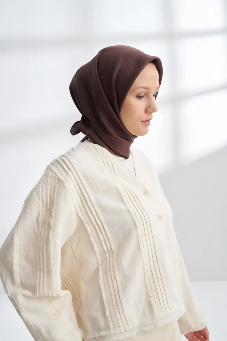 ARMANDA - 4400 Premium Twill İpek Eşarp - Acı Kahve