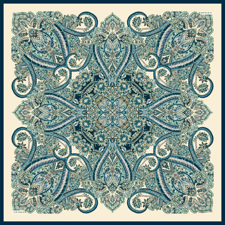 ARMANDA - 4352 Anesha Desen Twill İpek Eşarp - Petrol Yeşili