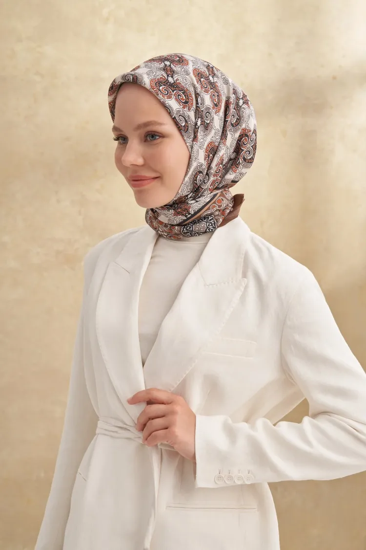 ARMANDA - 3151 Gaina Desen Eşarp - Kahve