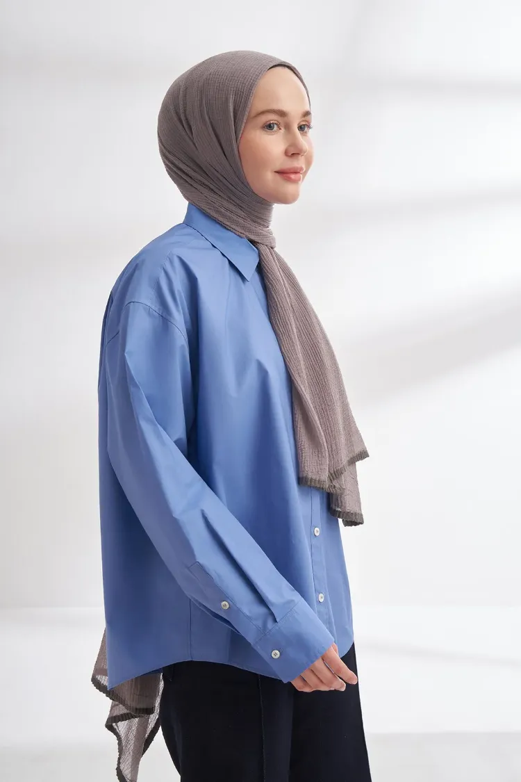 ARMANDA - 3352 Müslin Biyeli Şal - Koyu Gri