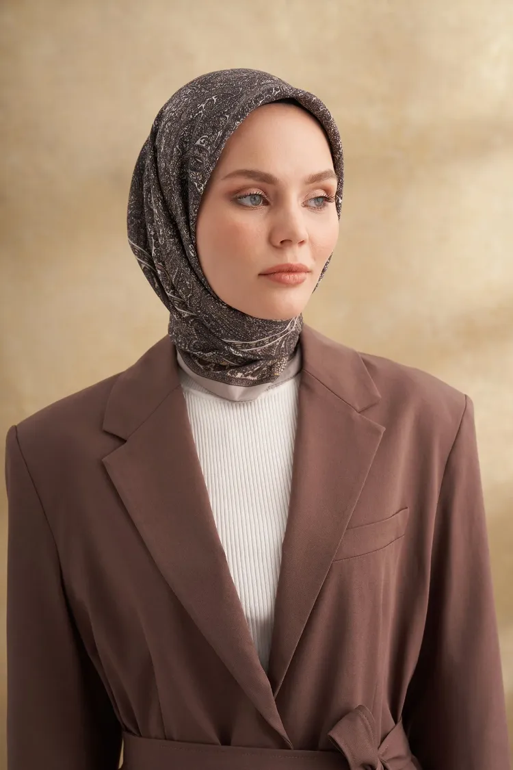 ARMANDA - 3155 Vintage Desen Eşarp - Taş