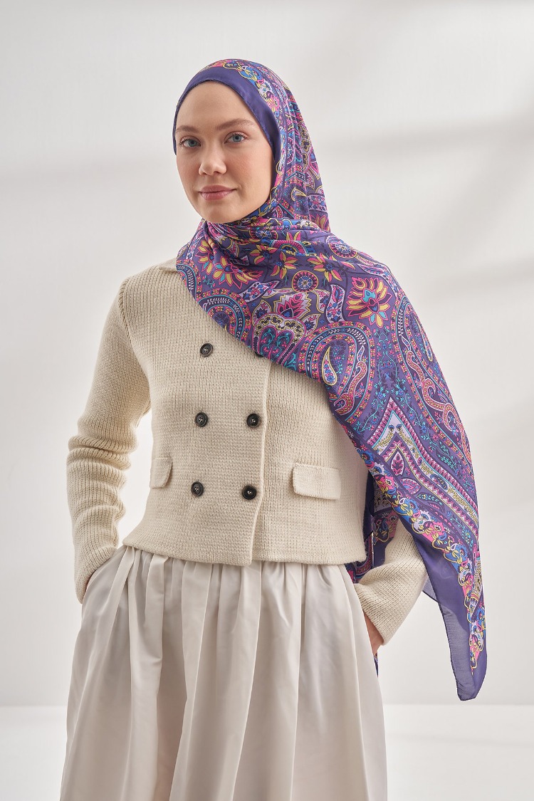 ARMANDA - 6035 Pashmina Desen Şal - Mürdüm