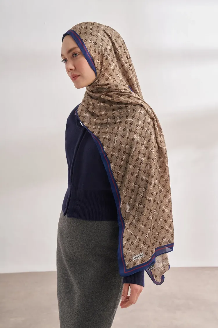 ARMANDA - 3361 Monogram Desen Şal - Bej - Saks