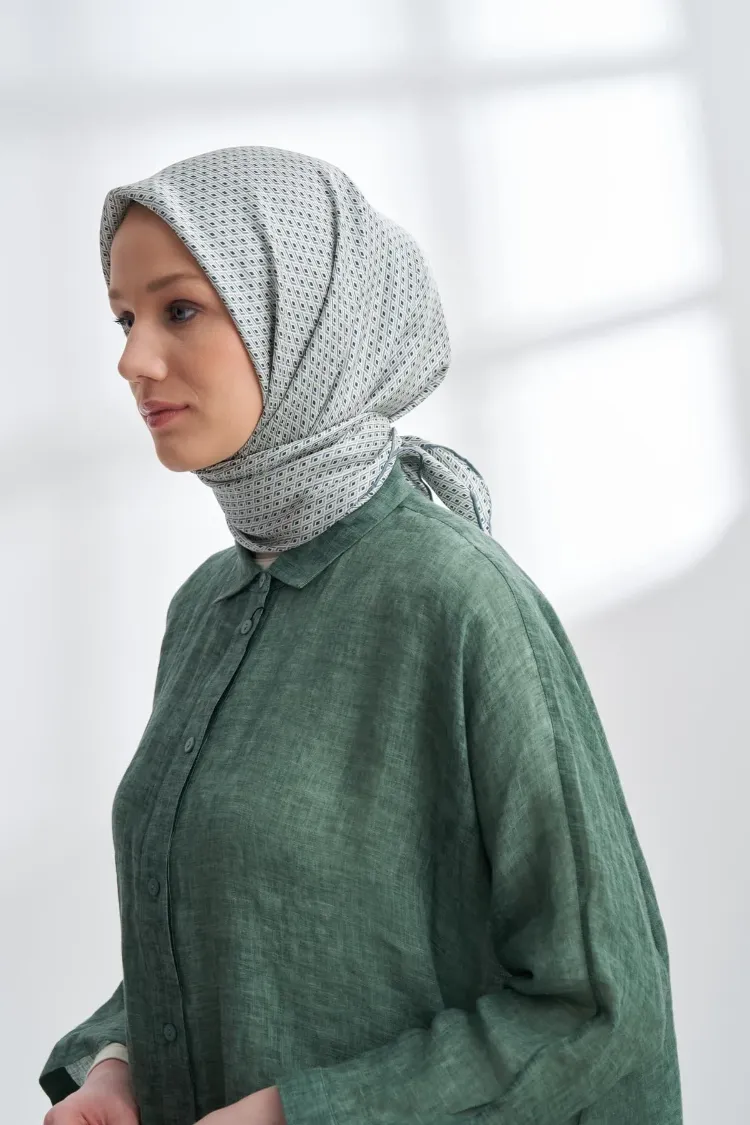 ARMANDA - 4303 NOIRE DESEN TWILL İPEK EŞARP - Keten Yeşili