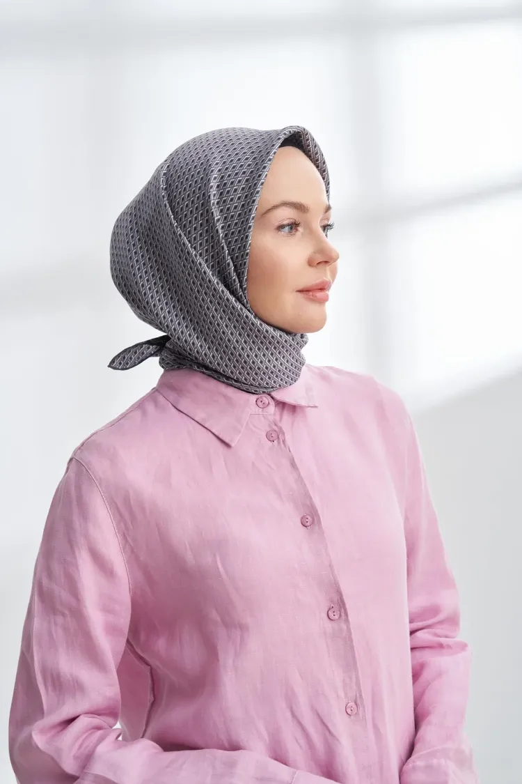 ARMANDA - 4303 NOIRE DESEN TWILL İPEK EŞARP - Füme