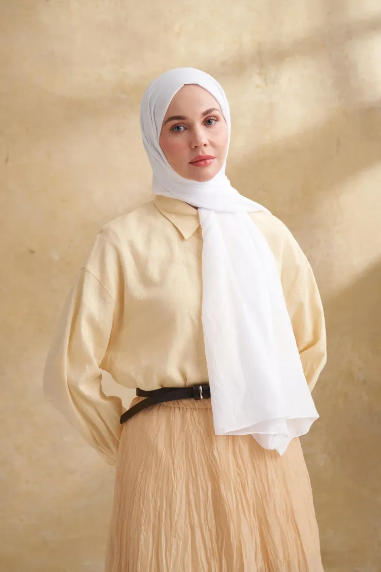 ARMANDA - 3009 Rustik Pamuksu Şal - Kırık Beyaz