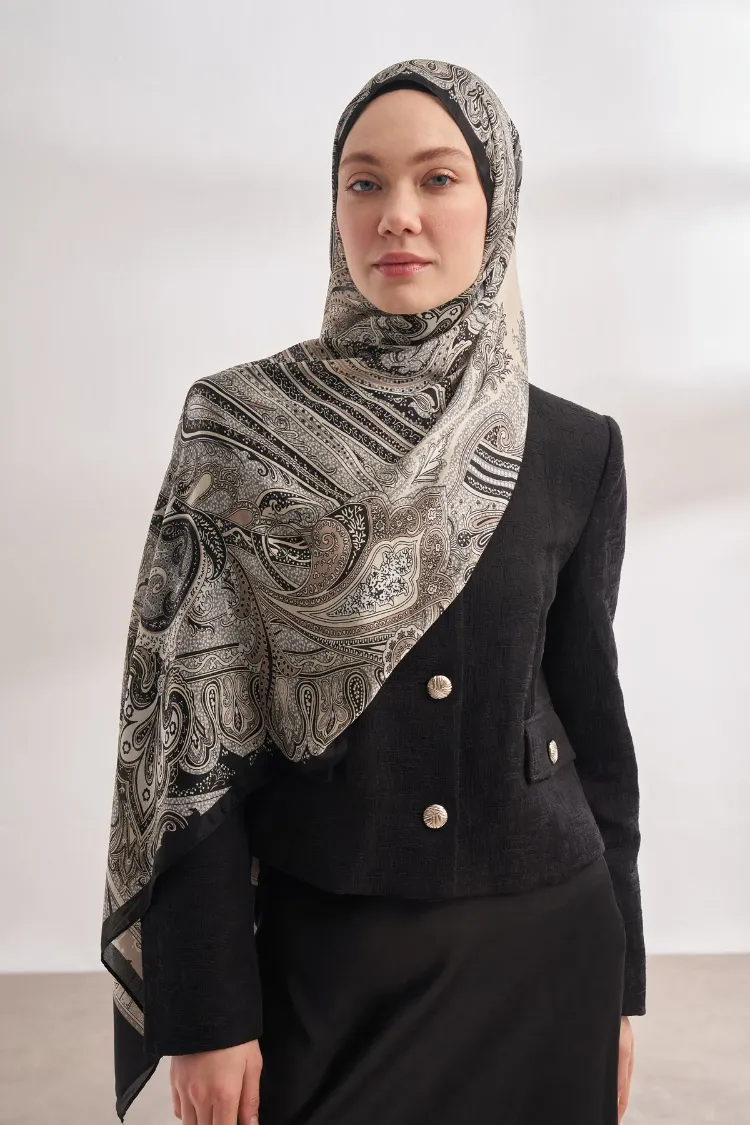 ARMANDA - 4456 Mystic Desen Şal - Siyah Krem