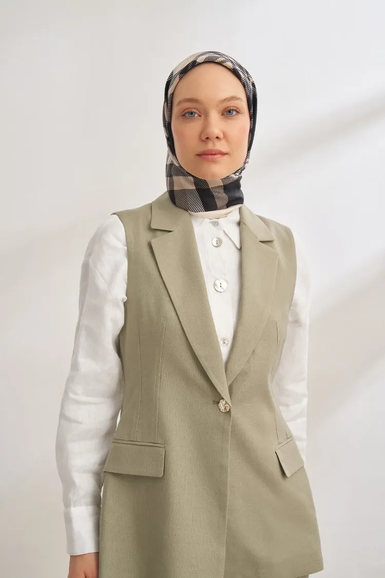 ARMANDA - 4358 Naya Desen Twill İpek Eşarp - Siyah-Krem