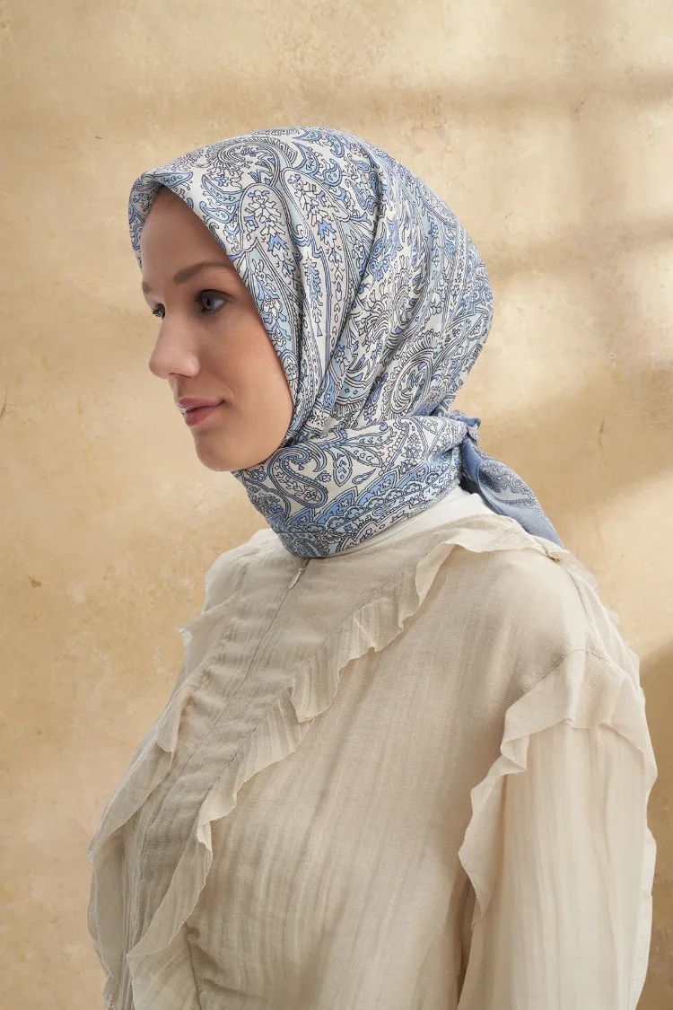 ARMANDA - 3153 Bahia Desen Eşarp - Kot Mavisi