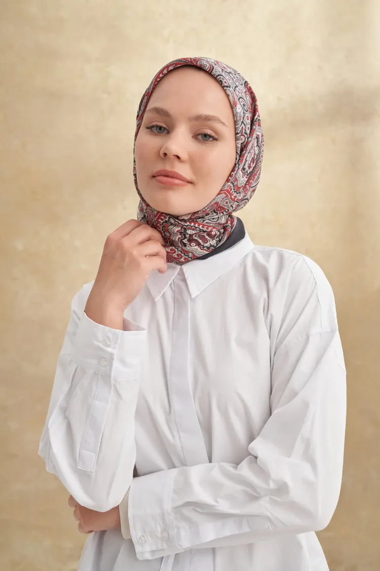  ARMANDA - 3156 Ayesha Desen Eşarp - Siyah Kırmızı