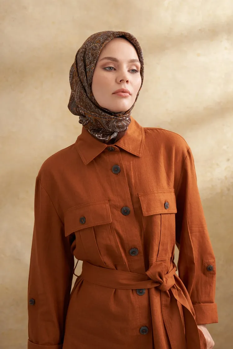 ARMANDA - 3155 Vintage Desen Eşarp - Kahve