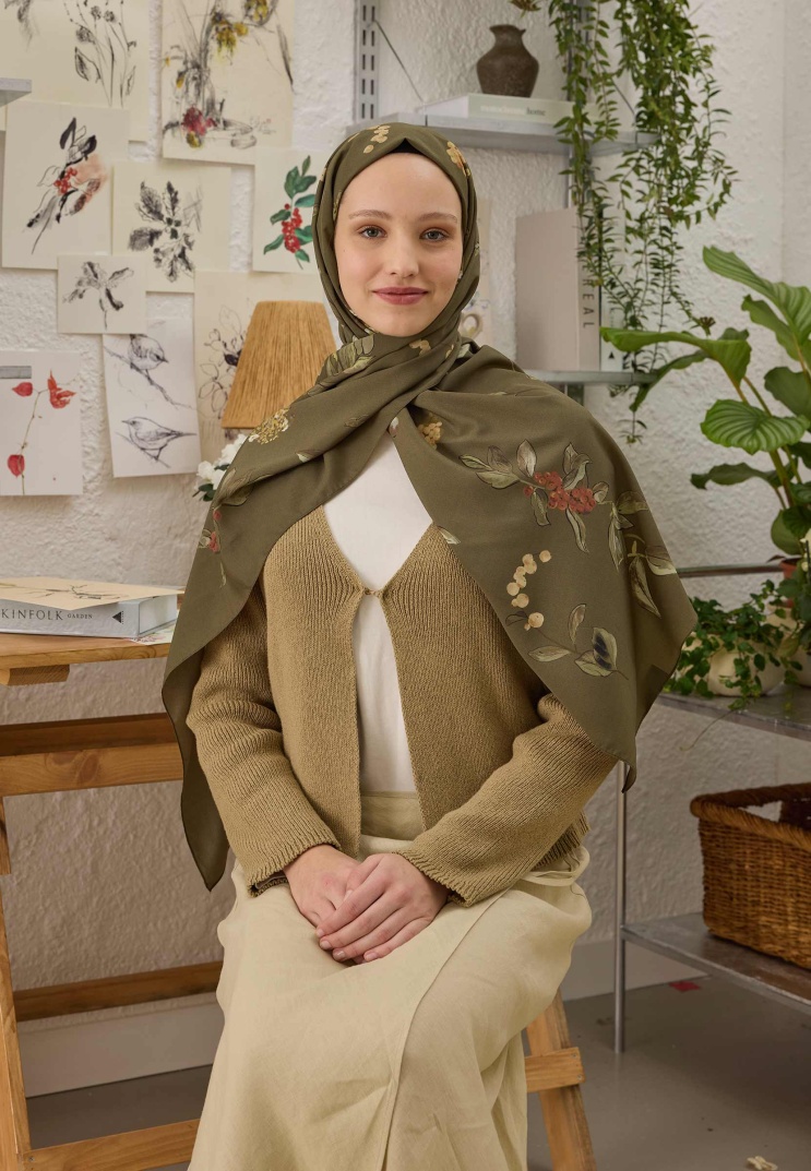 Fresh Scarfs - Hazel Desen Şal - Askeri Haki