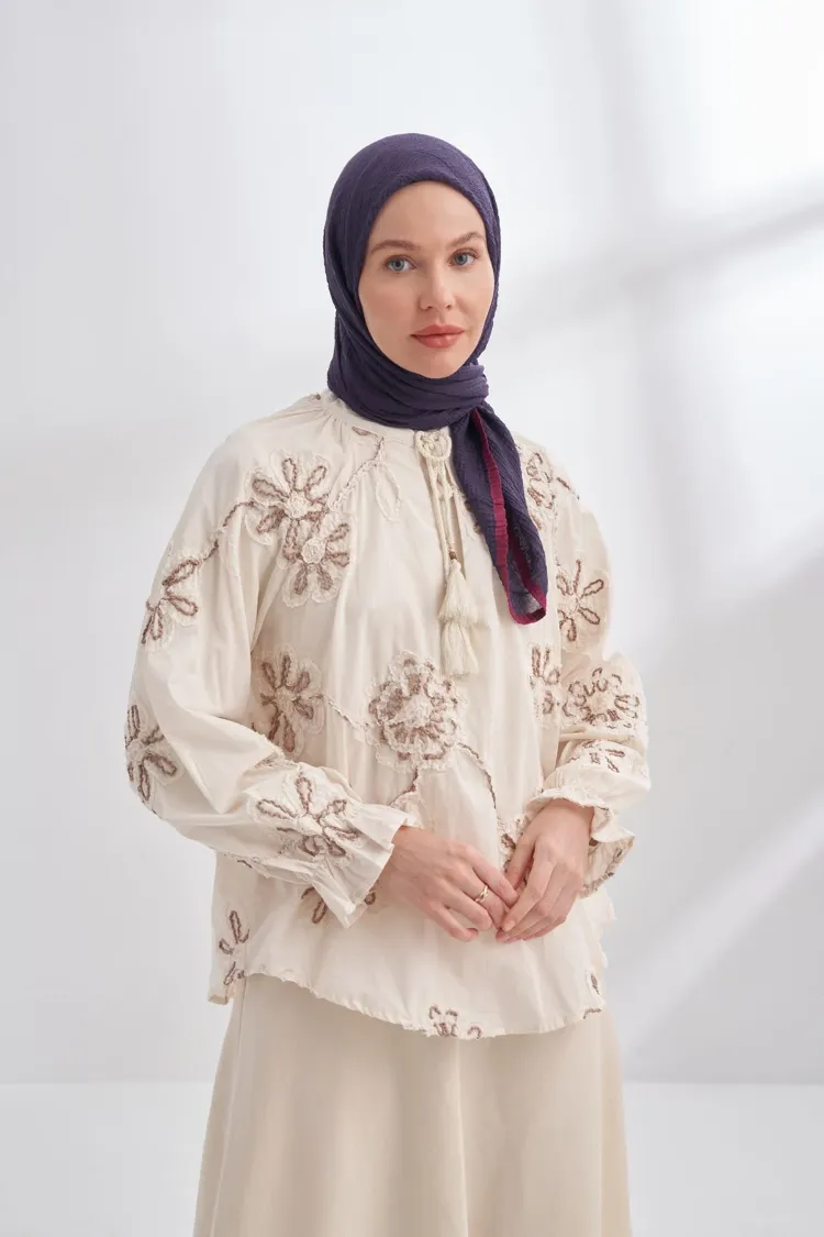 ARMANDA - 3353 Müslin Biyeli Eşarp - Mürdüm